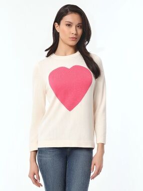 Jones New York Women's Heart Crewneck Long-Sleeve Sweater - Jones White/Fresh XL